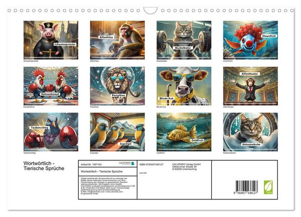 Produktbild: Wortw&ouml;rtlich - Tierische Spr&uuml;che (Wandkalender 2026 DIN A3 quer), CALVENDO Monatskalender