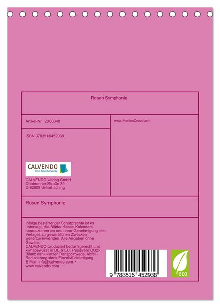 Produktbild: Rosen Symphonie (Tischkalender 2026 DIN A5 hoch), CALVENDO Monatskalender