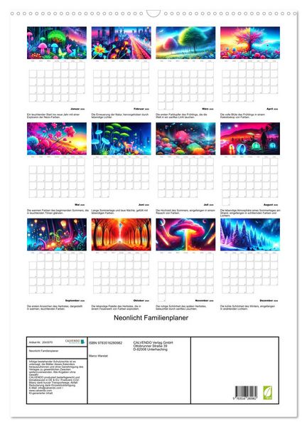 Produktbild: Neonlicht Familienplaner (Wandkalender 2026 DIN A2 hoch), CALVENDO Monatskalender