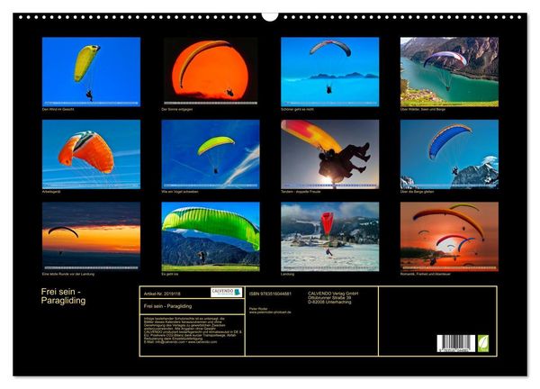 Produktbild: Frei sein - Paragliding (Wandkalender 2026 DIN A2 quer), CALVENDO Monatskalender