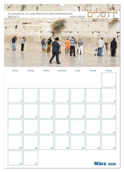 Produktbild: Jerusalem Kalender mit Bibelworten und Planer! (Wandkalender 2026 DIN A2 hoch), CALVENDO Monatskalender