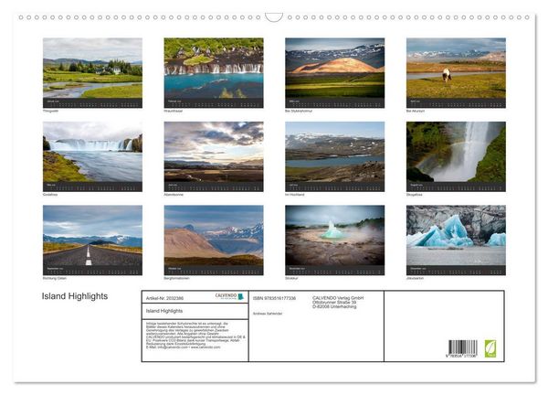 Produktbild: Island Highlights (Wandkalender 2026 DIN A2 quer), CALVENDO Monatskalender