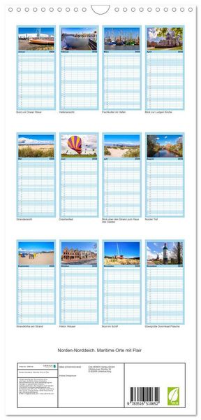 Produktbild: Familienplaner 2026 - Norden-Norddeich. Maritime Orte mit Flair mit 5 Spalten (Wandkalender, 21 x 45 cm) CALVENDO