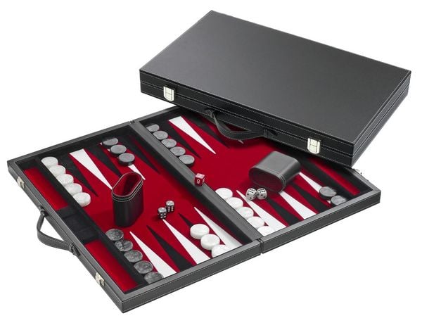 Philos Backgammon rot, medium, Kunstleder