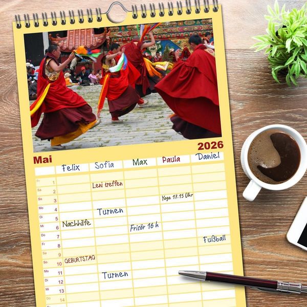 Produktbild: Familienplaner 2026 - Tibet bewegt mit 5 Spalten (Wandkalender, 21 x 45 cm) CALVENDO