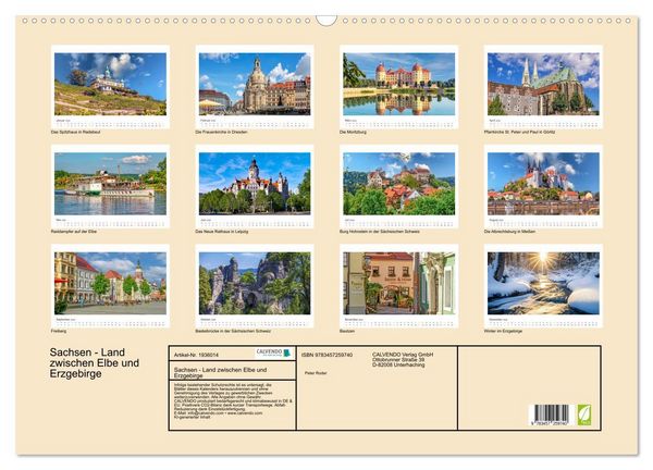 Produktbild: Sachsen - Land zwischen Elbe und Erzgebirge (Wandkalender 2026 DIN A2 quer), CALVENDO Monatskalender