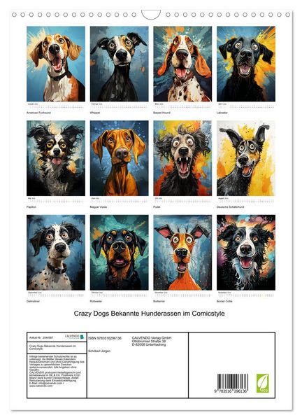 Produktbild: Crazy Dogs Bekannte Hunderassen im Comicstyle (Wandkalender 2026 DIN A3 hoch), CALVENDO Monatskalender