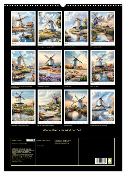 Produktbild: Windm&uuml;hlen - Im Wind der Zeit (Wandkalender 2026 DIN A2 hoch), CALVENDO Monatskalender