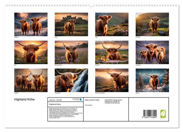 Produktbild: Highland K&uuml;he (hochwertiger Premium Wandkalender 2026 DIN A2 quer), Kunstdruck in Hochglanz