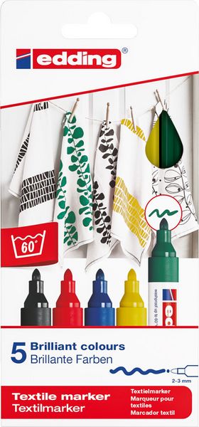 Produktbild: edding 4500 Textilmarker, 2-3mm, 5er Set Standard Farben