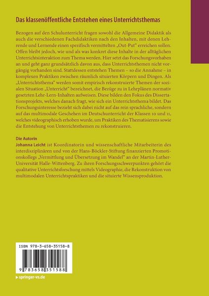 Produktbild: Das klassen&ouml;ffentliche Entstehen eines Unterrichtsthemas