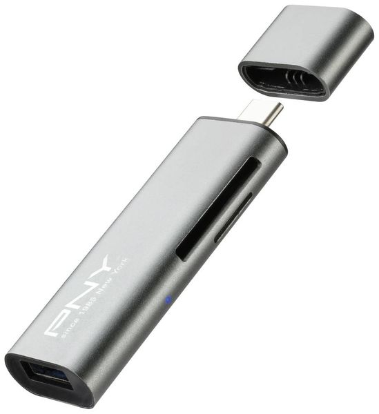 Produktbild: PNY R-TC-UA-3N1E01-RB Externer Speicherkartenleser USB-C&reg; USB 3.2 (Gen 1) Metallic