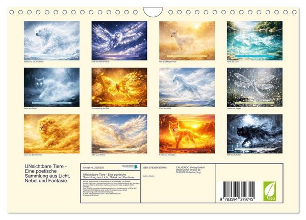 Produktbild: UNsichtbare Tiere - Eine poetische Sammlung aus Licht, Nebel und Fantasie (Wandkalender 2027 DIN A4 quer), CALVENDO Monatskalender