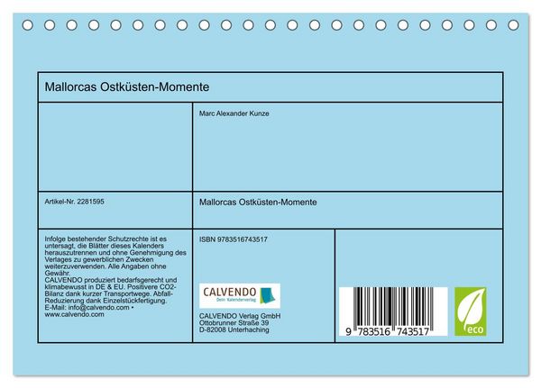 Produktbild: Mallorcas Ostk&uuml;sten-Momente (Tischkalender 2026 DIN A5 quer), CALVENDO Monatskalender