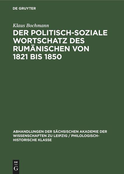 Produktbild: Der Politisch-Soziale Wortschatz des Rum&auml;nischen von 1821 bis 1850