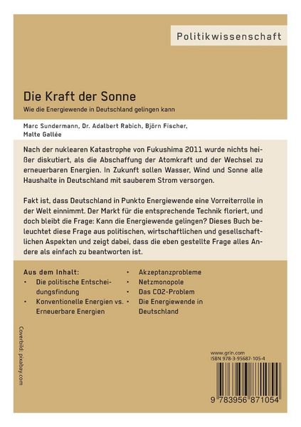 Produktbild: Die Kraft der Sonne. Wie die Energiewende in Deutschland gelingen kann