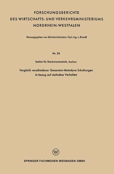 Produktbild: Vergleich verschiedener Generator-Metadyne-Schaltungen in bezug auf statisches Verhalten