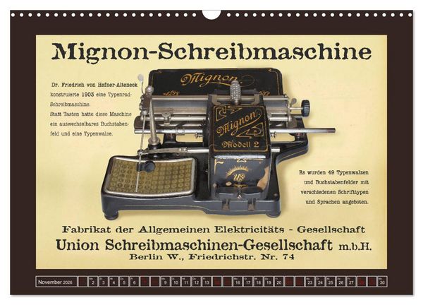 Produktbild: Schreibmaschinen um 1900 (Wandkalender 2026 DIN A3 quer), CALVENDO Monatskalender