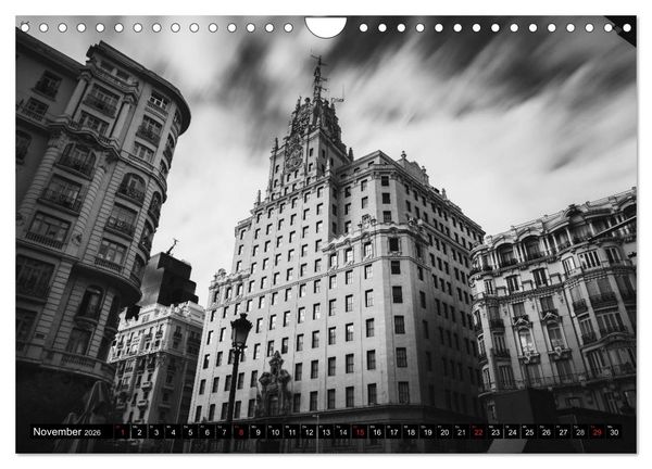 Produktbild: Madrid - Schwarz-Wei&szlig; Impressionen (Wandkalender 2026 DIN A4 quer), CALVENDO Monatskalender