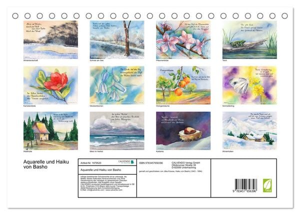 Produktbild: Aquarelle und Haiku von Basho (Tischkalender 2026 DIN A5 quer), CALVENDO Monatskalender