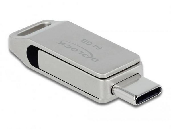 Produktbild: Delock 54075 USB-Stick Glas 64GB Silber 54075 USB, USB-A, USB-C&reg;