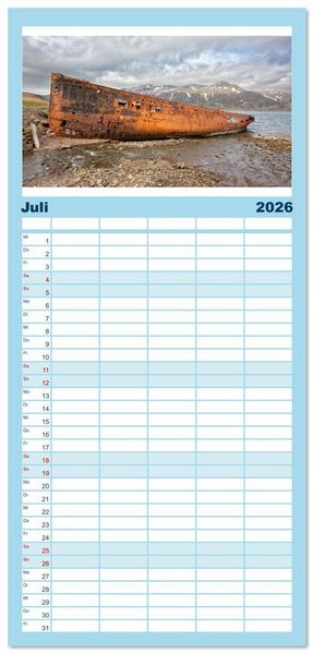 Produktbild: Familienplaner 2026 - Wracks der Vergangenheit &ndash; Gestrandete Zeugen der Zeit mit 5 Spalten (Wandkalender, 21 x 45 cm) CALVENDO