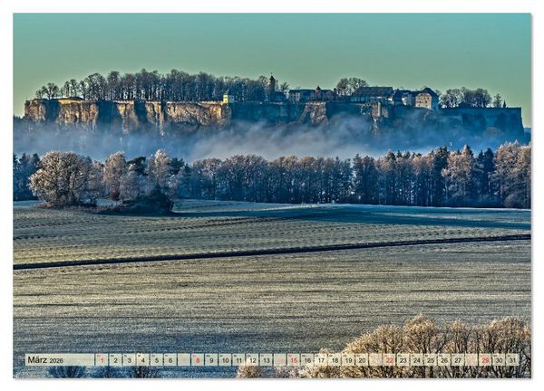 Produktbild: Die Festung K&ouml;nigstein im Licht der vier Jahreszeiten (Wandkalender 2026 DIN A3 quer), CALVENDO Monatskalender