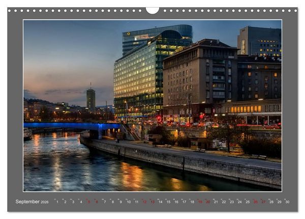 Produktbild: Gro&szlig;stadtabend - Die blaue Stunde in Wien (Wandkalender 2026 DIN A3 quer), CALVENDO Monatskalender