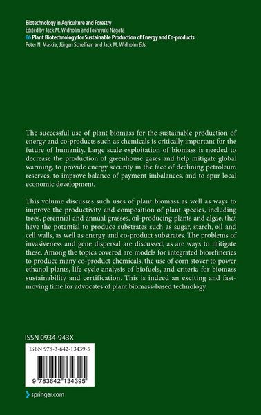 Produktbild: Plant Biotechnology for Sustainable Production of Energy and Co-products