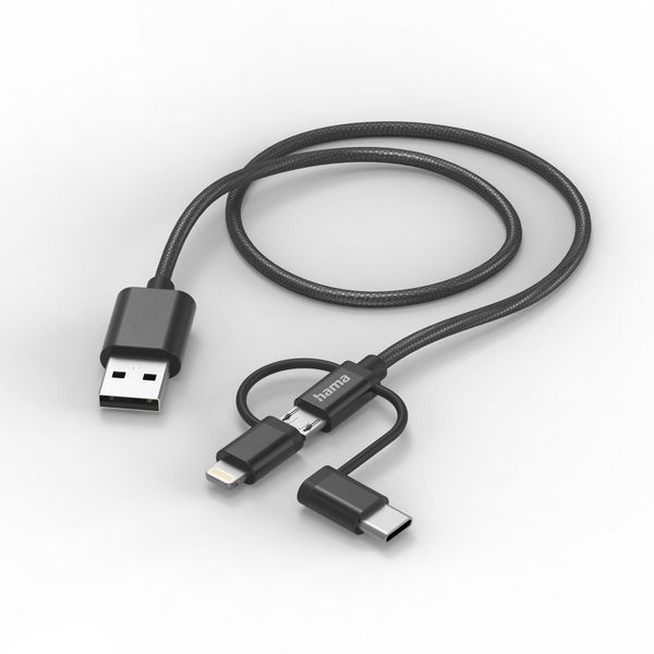 Hama USB-Kabel USB 2.0 USB-A Stecker, USB-C® Stecker, Apple Lightning Stecker, USB-Micro-A Stecker 1.5 m Schwarz 00201536