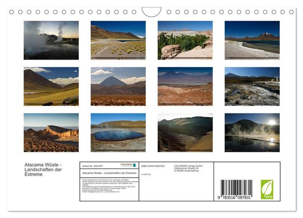 Produktbild: Atacama W&uuml;ste - Landschaften der Extreme (Wandkalender 2026 DIN A4 quer), CALVENDO Monatskalender