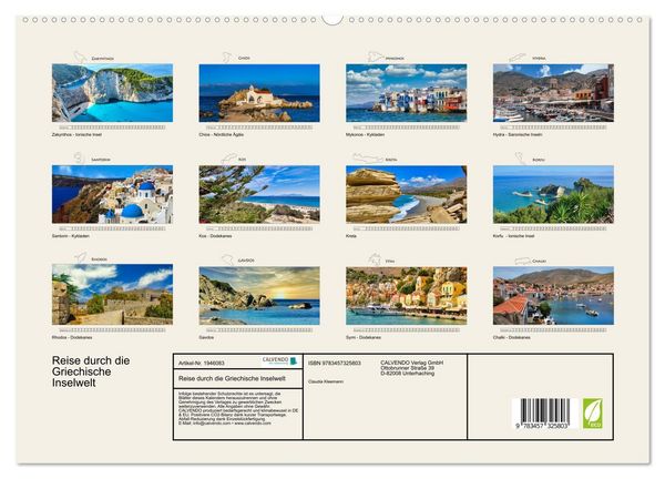Produktbild: Reise durch die Griechische Inselwelt (hochwertiger Premium Wandkalender 2026 DIN A2 quer), Kunstdruck in Hochglanz