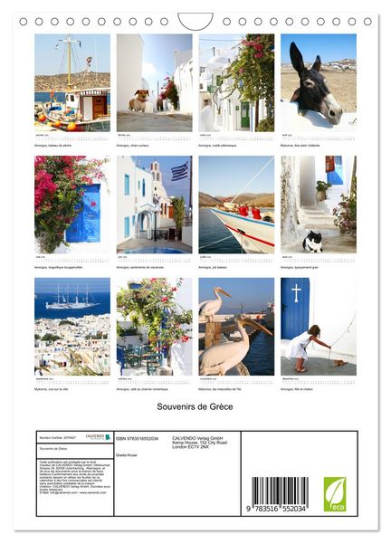 Produktbild: Souvenirs de Gr&egrave;ce (Calendrier mural 2026 DIN A4 horizontal), CALVENDO calendrier mensuel