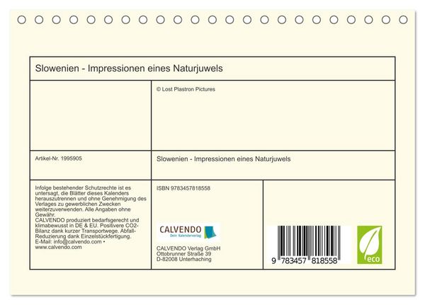Produktbild: Slowenien - Impressionen eines Naturjuwels (Tischkalender 2026 DIN A5 quer), CALVENDO Monatskalender