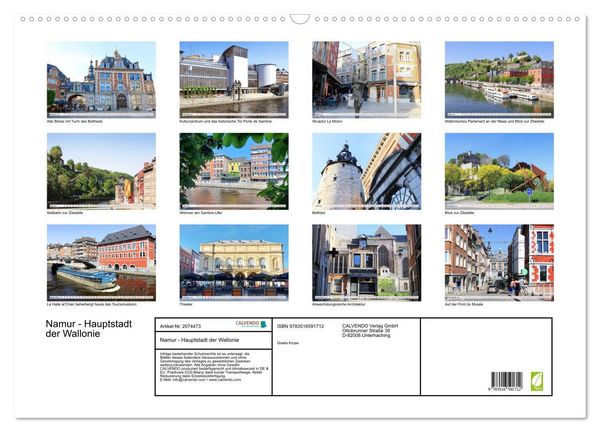 Produktbild: Namur - Hauptstadt der Wallonie (Wandkalender 2026 DIN A2 quer), CALVENDO Monatskalender
