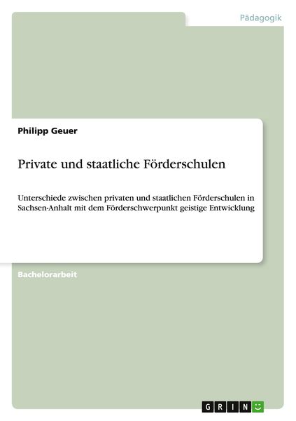 Private und staatliche Förderschulen, Taschenbuch von Philipp Geuer, GRIN, 9783656729600