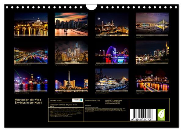 Produktbild: Metropolen der Welt - Skylines in der Nacht (Wandkalender 2026 DIN A4 quer), CALVENDO Monatskalender