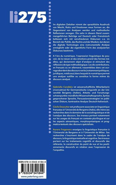 Produktbild: Macht, Ratio und Emotion: Diskurse im digitalen Zeitalter / Pouvoir, raison et &eacute;motion: les discours &agrave; l'&egrave;re du num&eacute;rique