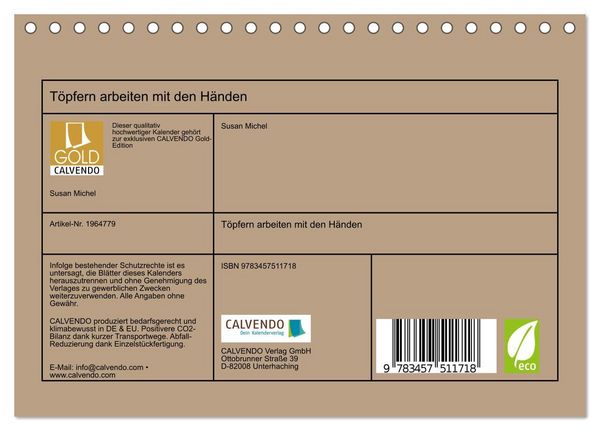 Produktbild: T&ouml;pfern arbeiten mit den H&auml;nden (Tischkalender 2026 DIN A5 quer), CALVENDO Monatskalender