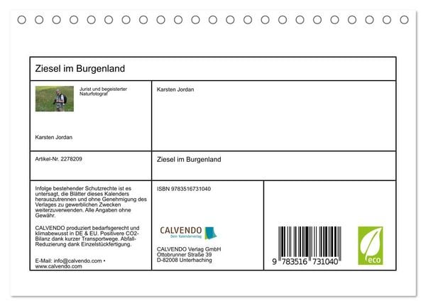Produktbild: Ziesel im Burgenland (Tischkalender 2026 DIN A5 quer), CALVENDO Monatskalender