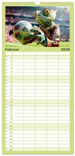 Produktbild: Familienplaner 2026 - Der tierisch lustige Fu&szlig;ballkalender mit 5 Spalten (Wandkalender, 21 x 45 cm) CALVENDO