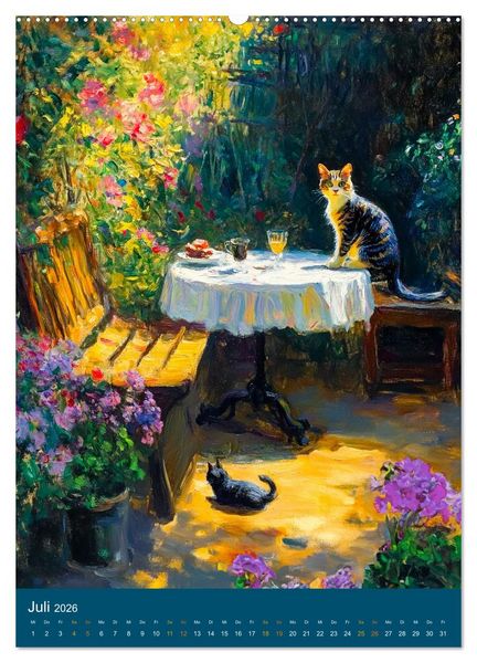 Produktbild: Katzen und Kunst - Samtige Herrscher der impressionistischen G&auml;rten (Wandkalender 2026 DIN A2 hoch), CALVENDO Monatskalender