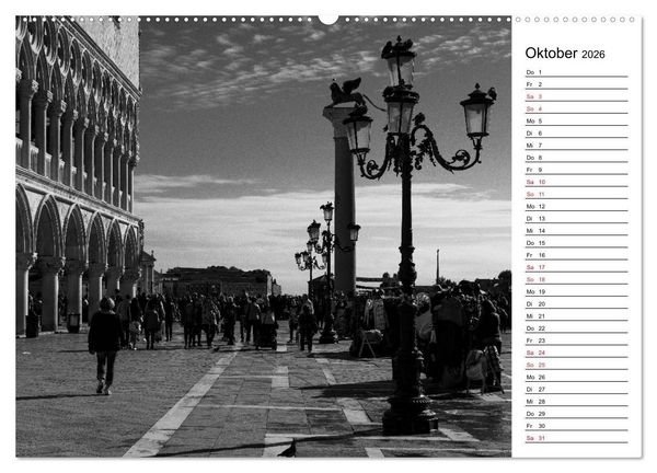 Produktbild: Venedig schwarz-wei&szlig; (Wandkalender 2026 DIN A2 quer), CALVENDO Monatskalender