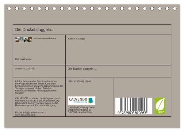 Produktbild: Die Dackel daggeln.... (Tischkalender 2027 DIN A5 quer), CALVENDO Monatskalender