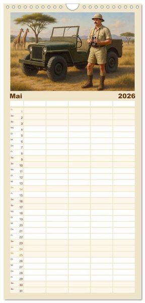 Produktbild: Familienplaner 2026 - Ernest Hemingway mit 5 Spalten (Wandkalender, 21 x 45 cm) CALVENDO