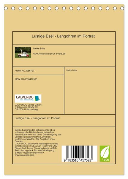 Produktbild: Lustige Esel - Langohren im Portr&auml;t (Tischkalender 2026 DIN A5 hoch), CALVENDO Monatskalender