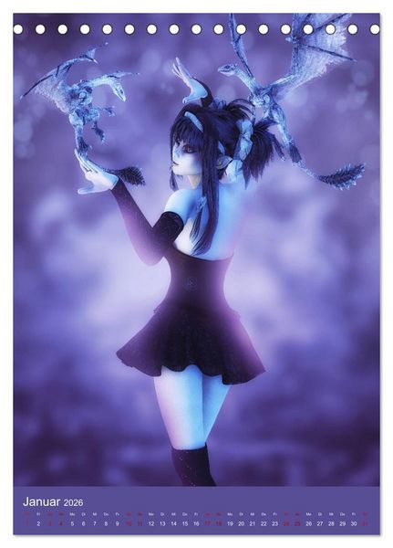Produktbild: M&auml;dchen im Manga Style (Gothic Art) (Tischkalender 2026 DIN A5 hoch), CALVENDO Monatskalender