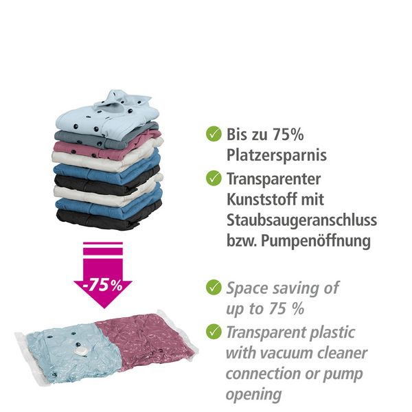 Produktbild: Vakuum Beutel Set Transparent, 6-teilig, platzsparende Kleideraufbewahrung mit Pumpe