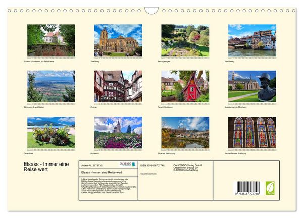 Produktbild: Elsass - Immer eine Reise wert (Wandkalender 2026 DIN A3 quer), CALVENDO Monatskalender