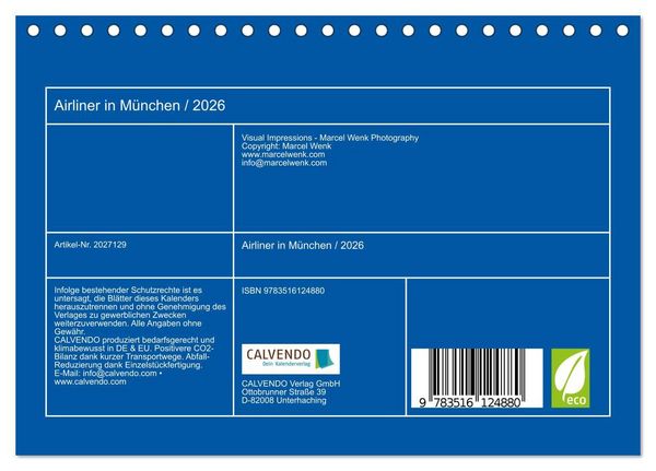 Produktbild: Airliner in M&uuml;nchen / 2026 (Tischkalender 2026 DIN A5 quer), CALVENDO Monatskalender